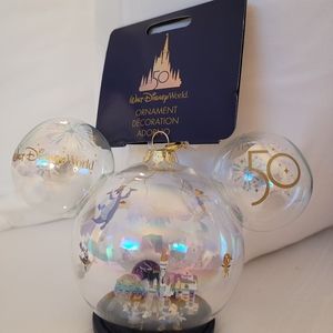Walt Disney World 50th Anniversary Mouse Ear Glass Ornament